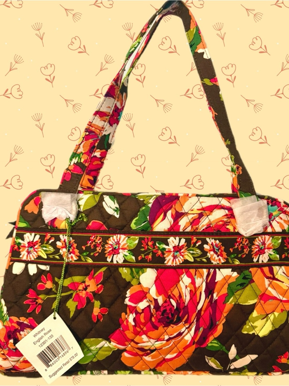 Vera Bradley WHITNEY Handbag Purse HTF in ENGLISH ROSE brown orange NWT cottage